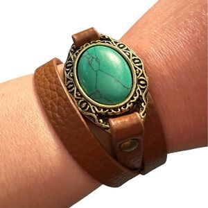 Turquoise Resin Stone with Leather Bracelet